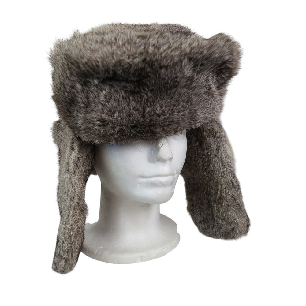 Vintage Grey Rabbit Fur Trapper Hat